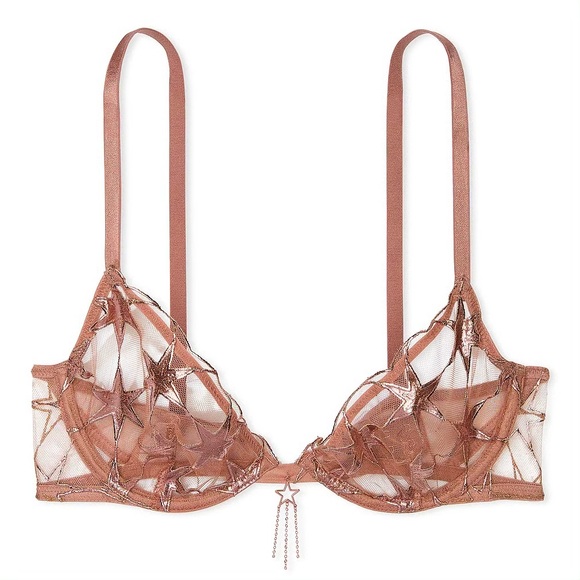 Victoria’s Secret 38D Rose Gold Very Sexy Stardust Embroidery Demi Bra - Picture 1 of 5
